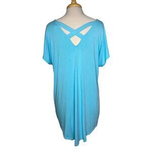 CHICOS Water Light Blue Cross Back Scoop Neck Rayon Tunic Top Size Large (2)